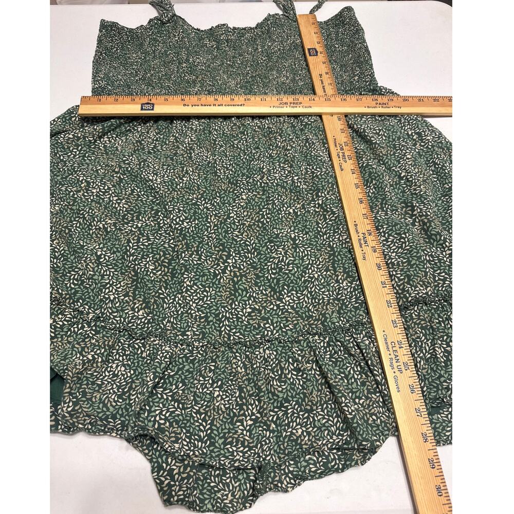 Aerie Green Floral Smocked Mini Dress Shoulder Ties Ruffled Hem Size XL - Picture 11 of 11